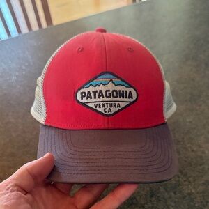 Patagonia Red and Brown Logo Trucker Hat